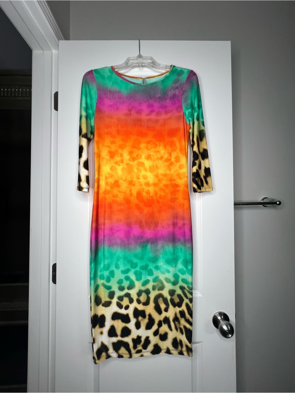 Addiction Ombre Leopard-Print Midi Dress in Orange, Green & Purple
